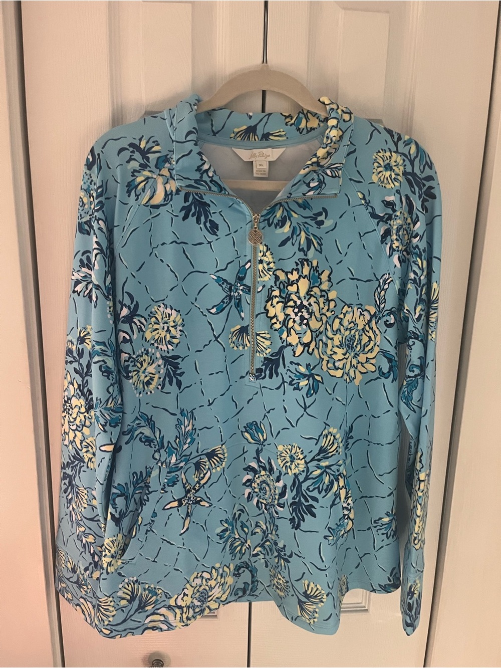 Lilly Pulitzer Sky Blue Floral Half-Zip Hoodie sz XL New